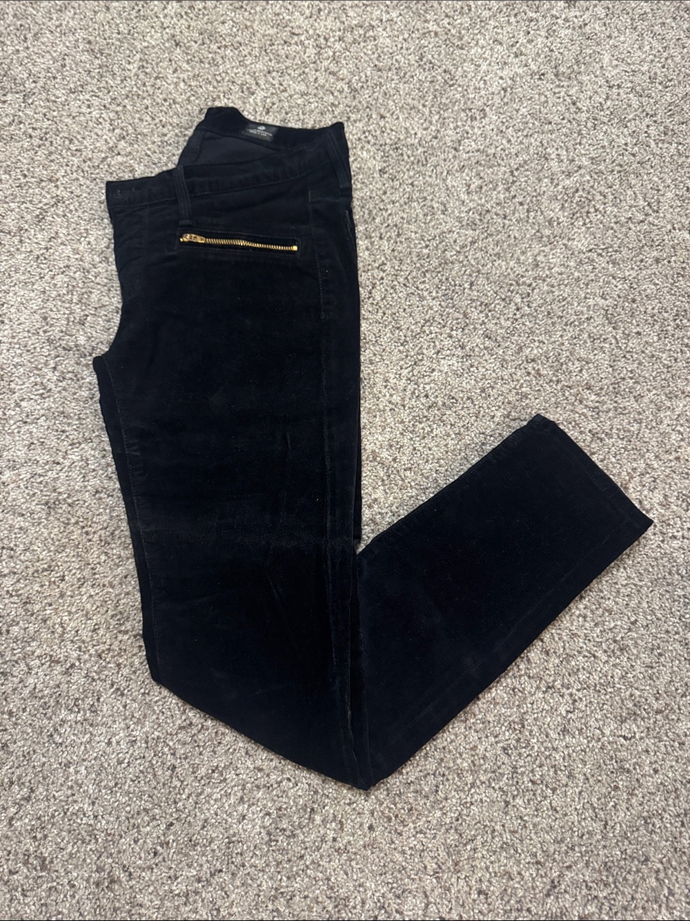Women's Black Skinny Corduroy Jeans with Gold Zip Detail